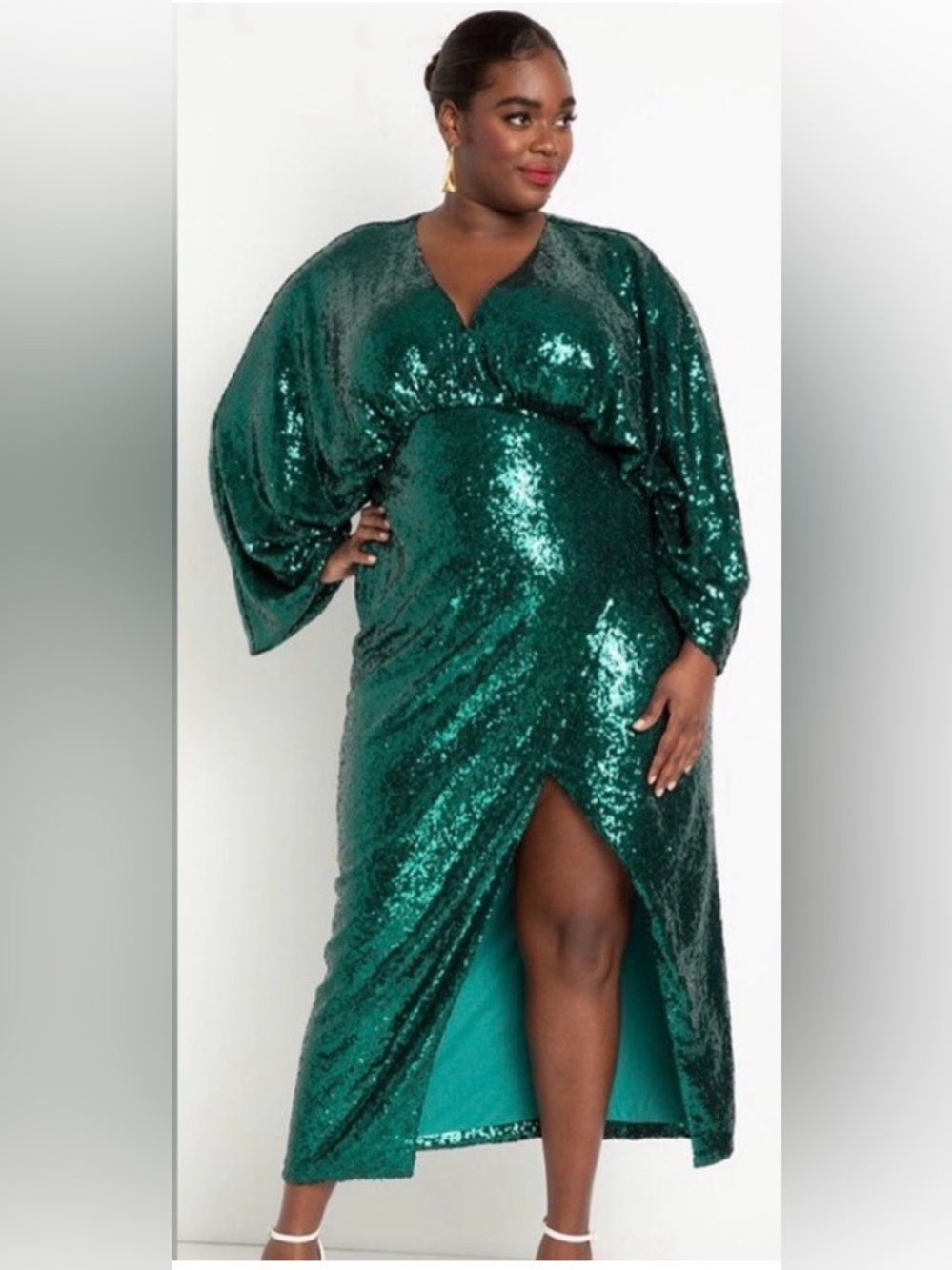 Eloquii Emerald Green Sequin Dress with Dolman Sleeves